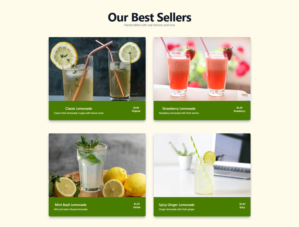 Vicruro's tweet photo. Learning React: Week 19// Week 20  
Url:https://t.co/aKagF97p23

I made a 3-page website for a Lemonade brand (Lemonday), utilising Tailwind React Components and Framer Motion. The page includes the Home page, Menu page and (Shop, About, and Contact) on one page. #React https://t.co/gcjvuMa0wl