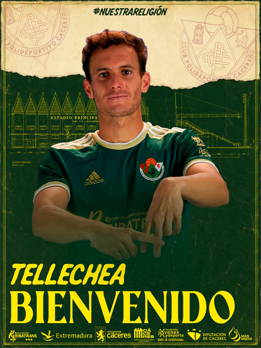 CPCacerenoSAD's tweet photo. 💚 Un viejo creyente a #NuestraReligión

🤝 Tellechea regresa al #CPCacereño 

🔙 Procedente del @REALUNIONCIRUN, donde ha anotado 9 tantos y ha sido clave en el ascenso a @Primera_RFEF 

🤗 ¡Bienvenido de nuevo, @itellechea96!
➡️ https://t.co/Xz8BhopQnW

#AúpaCPC https://t.co/kxtVarBL7B