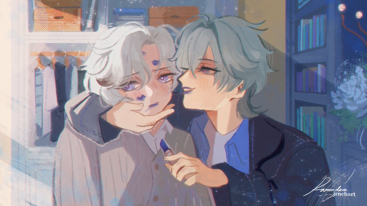 shizunaxa's tweet photo. #lohenillu #lolluga idol!🪶 x manager!🗡️

“gimana caranya aku mau ngelive kalau kamunya aja pepper my face with all these kiss marks…”
“ya tinggal live aja sih? biar semua fans kamu tahu kalau idola kesayangan mereka udah ada yang punya 😏😏”
“gendengmu tuh GUENDENG BANGET 😣” https://t.co/3c0YJqWXEx