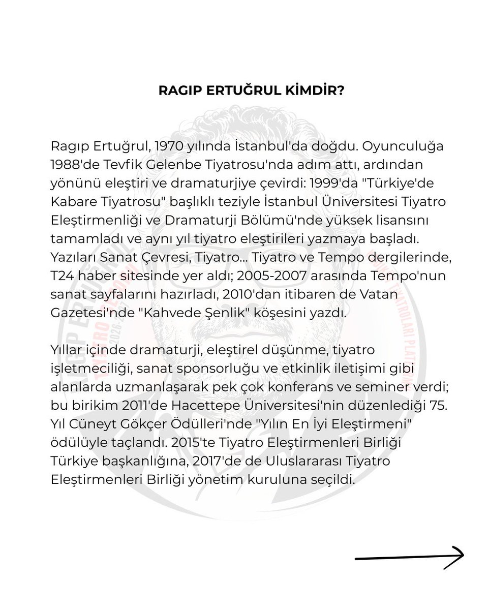 kadikoytiyatro's tweet photo. 2026-2027 Tiyatro Sezonunu Ragıp Ertuğrul’a Adıyoruz

7 Temmuz 2022 tarihinde, 52 yaşında yitirdiğimiz dramaturg Ragip Ertuğrul’un anısını ve mücadelesini yaşatmak adına, 2026-2027 tiyatro sezonunu “Ragıp Ertuğrul Tiyatro Sezonu” ilan ediyoruz. https://t.co/vbuZaqBB2r