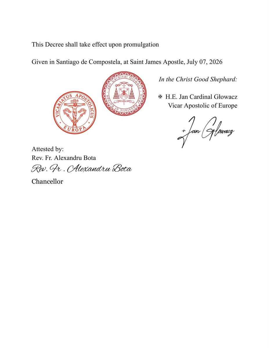 RO_European's tweet photo. The Apostolic Vicariate of Europe has implemented a new deanery system. This decree, issued by H.E. Jan Cardinal Głowacz - Vicar Apostolic, establishes the Deanery of West, the Deanery of East, and the Personal Byzantine Deanery, enhancing cooperation among parishes and clergy. https://t.co/Tzb5bbVE7C