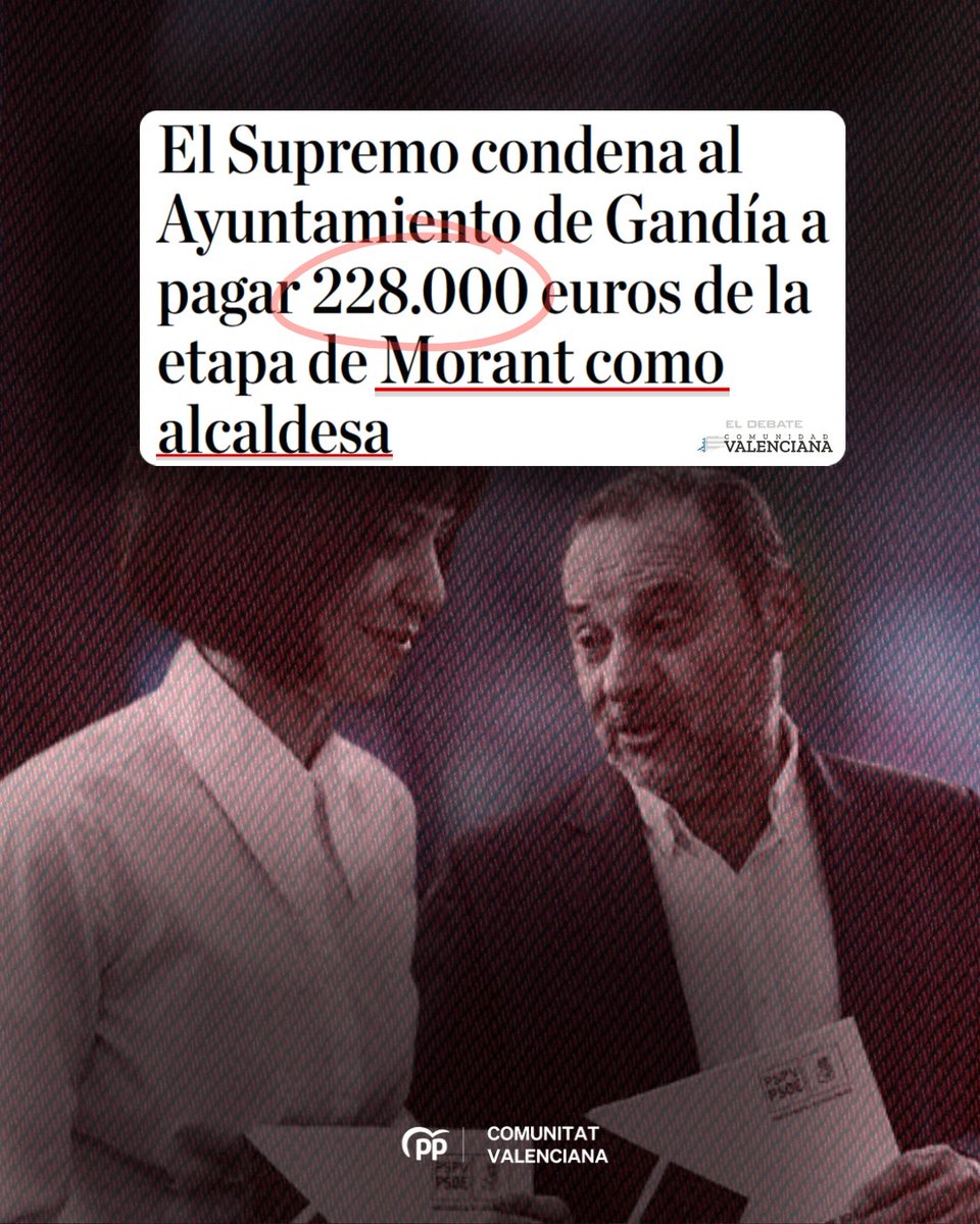 ppcv's tweet photo. ❌ El Tribunal Supremo confirma la condena al Ayuntamiento de Gandia por una actuación de la etapa de Diana Morant como alcaldesa. 

¿Que responsabilidad asumirá? https://t.co/uLqE5Uha0Z