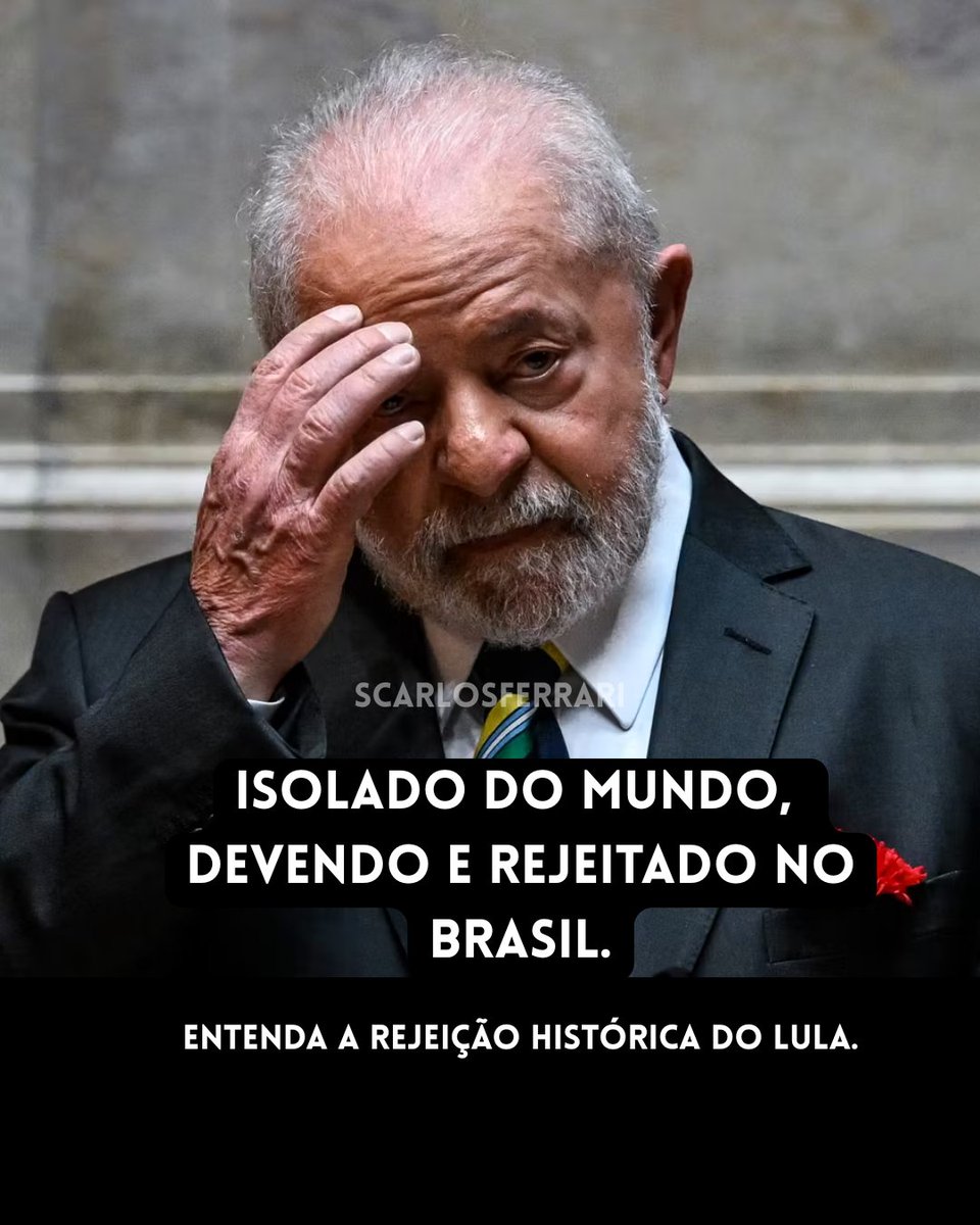 scarlosferrari's tweet photo. O presidente Lula enfrenta nova queda nas pesquisas. Segundo levantamento da Quaest, 57% dos brasileiros desaprovam seu governo, classificando-o como ruim ou péssimo. O resultado surge em meio ao escândalo envolvendo o líder do governo no Senado, Jaques Wagner, e ao avanço das investigações sobre o caso do INSS que cita seu irmão, Frei Chico, e seu filho, Lulinha.

Com esse cenário de desaprovação e denúncias, Lula chega a 89 dias das eleições enfraquecido, enfrentando dificuldades para sustentar apoio popular e político.