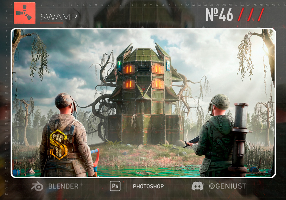 RustGeniust's tweet photo. ⏺SWAMP⏺ @playrust 

Rust thumbnail concept made in Blender + Photoshop.

🔥commissions open🔥

#rust #playrust #thumbnail https://t.co/jIQ4B09XMN