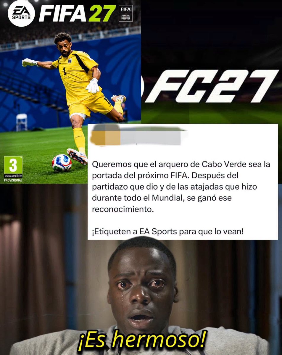 elduuuui's tweet photo. En redes sociales, miles de aficionados comenzaron a pedir que la portada del nuevo FIFA 2027 tenga como protagonista al arquero de Cabo Verde, Vozinha, luego de la gran actuación que tuvo durante el Mundial. Muchos consideran que su desempeño fue suficiente para ganarse ese reconocimiento.