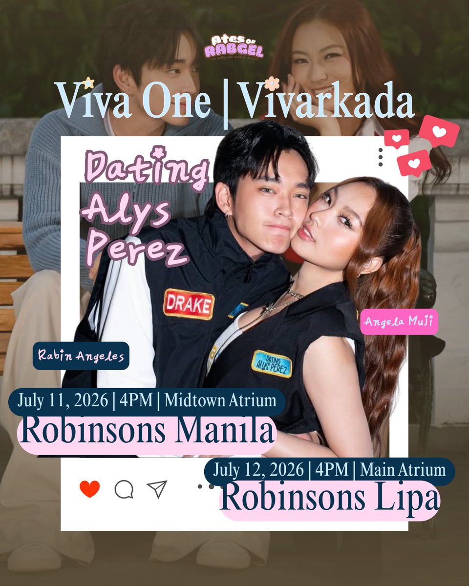 AtesofRabGel's tweet photo. ✨RabGel’s back-to-back ganap this weekend!✨

Catch them at the Viva One Vivarkada Mall Show together with the cast of Dating Alys Perez! 💖 

Get ready for a full dose of kilig, endless smiles, and pure fun!🩵🩷 https://t.co/nR3s7Ygor5