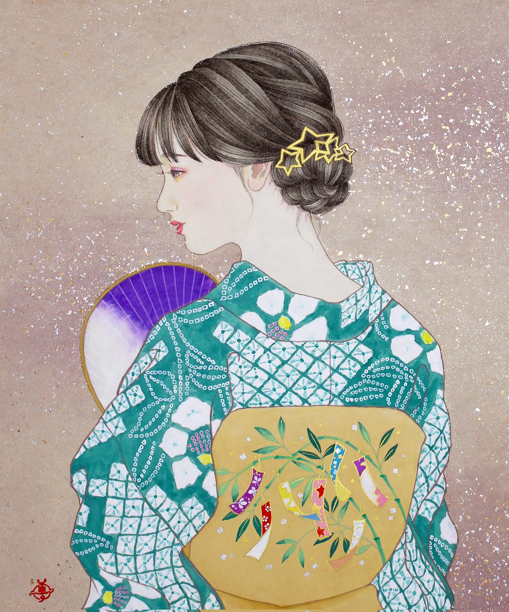 mari5_3suzu's tweet photo. #七夕
#七夕の願い事
#日本画

「夏の宵」/紙本彩色 https://t.co/jr4h5VRuNo