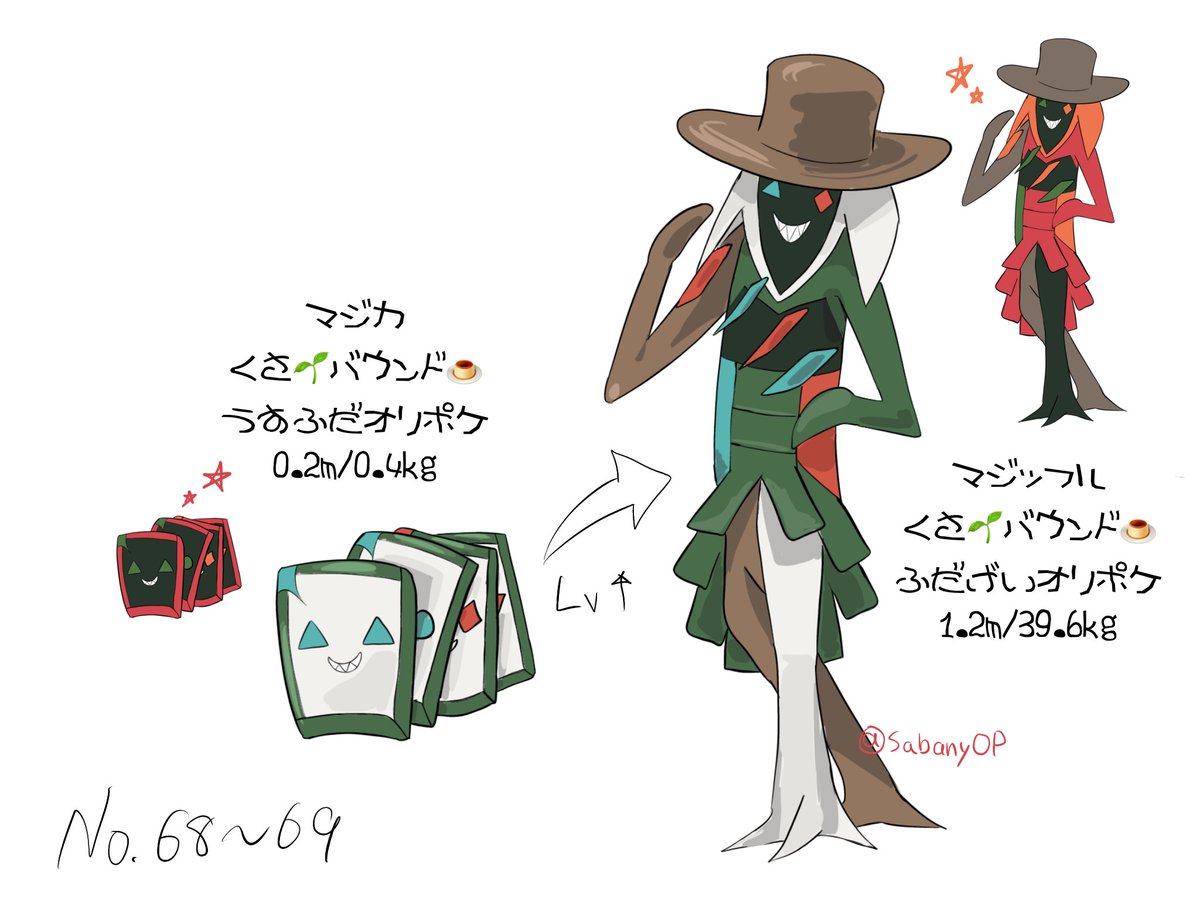 sabanyOP's tweet photo. #オリポケ マジカ→マジッフル
マジカは4匹まとまって行動します。
マジッフルの裾部分は、ちぎるとマジッフルの手札になり、成長後に落ち葉となるとマジカとして生きていきます。 https://t.co/HhXEyGuUIq