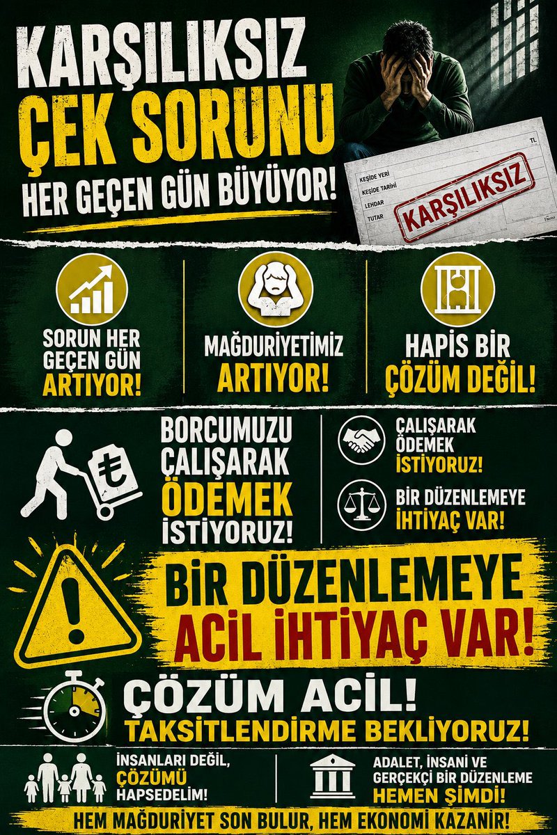 klkncanan's tweet photo. @tcbestepe @RTErdogan Hapiste borç ödenmez. Çalışan, üreten ve kazanan insan borcunu öder. Çek mağduriyetinin çözümü için yapılandırma artık daha fazla gecikmemelidir.

#ÇekÖnergeyleEklensin
#ÇekBorçlarınaYapılandırma

@tcbestepe https://t.co/uzrYBOWUZB