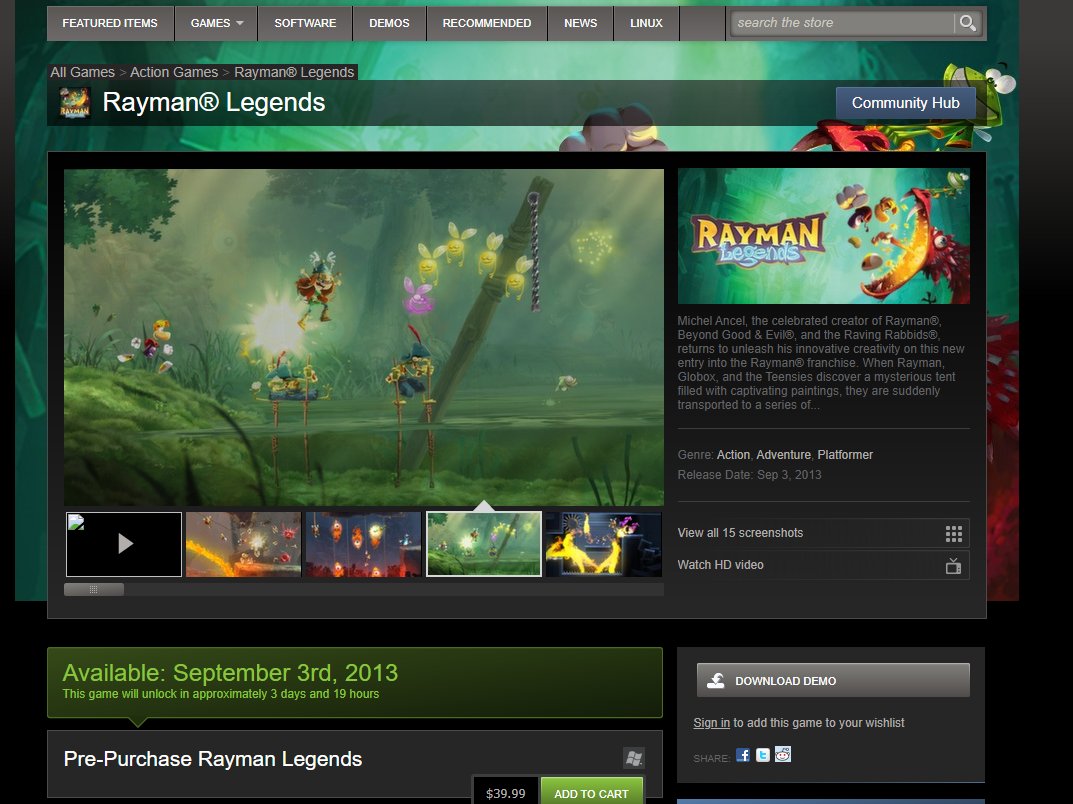 SaladaFlores69's tweet photo. CURIOSIDADE: Assim era a página do Rayman Legends na steam em 2013
#Rayman https://t.co/18OVnmCLWG