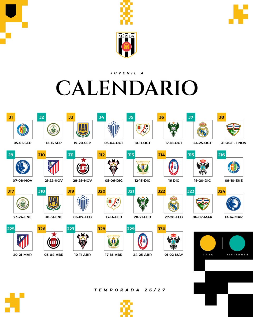 Academia_Merida's tweet photo. 𝐂𝐚𝐥𝐞𝐧𝐝𝐚𝐫𝐢𝐨 𝐓𝐞𝐦𝐩𝐨𝐫𝐚𝐝𝐚 𝟐𝟔/𝟐𝟕

⚪️⚫️ Este es el camino de nuestro #JuvenilA esta temporada en #DivisiónDeHonor ⚔️

🫡 ¡A por todas, romanos! https://t.co/zb1xXLxWFb