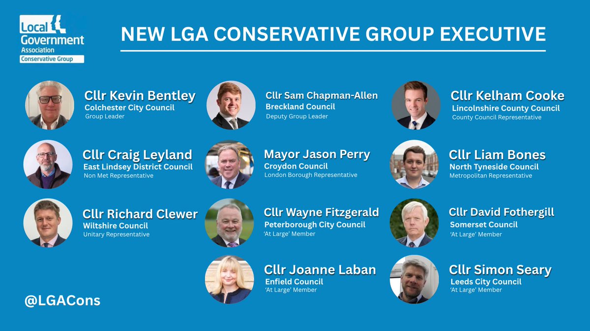 LGACons's tweet photo. 🔵Following the LGA Conservative Group AGM this morning in Bournemouth, we can confirm the membership of the Group Executive for 2026-2027👇🏻👇🏻👇🏻 https://t.co/BrCjCuG5ou
