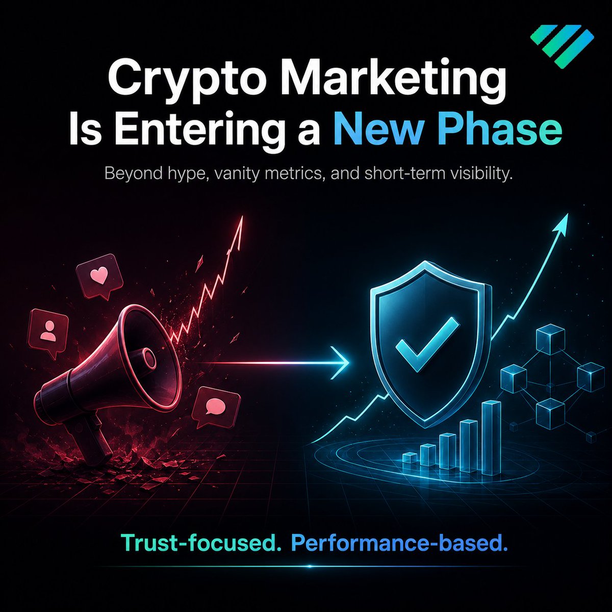 Blockchain_BAF's tweet photo. Crypto marketing is entering a new phase.

The old playbook of hype-driven KOL campaigns, vanity metrics, and short-term visibility is losing its edge.

Projects are now moving toward trust-focused, performance-based marketing models. https://t.co/mBHd8pj94t