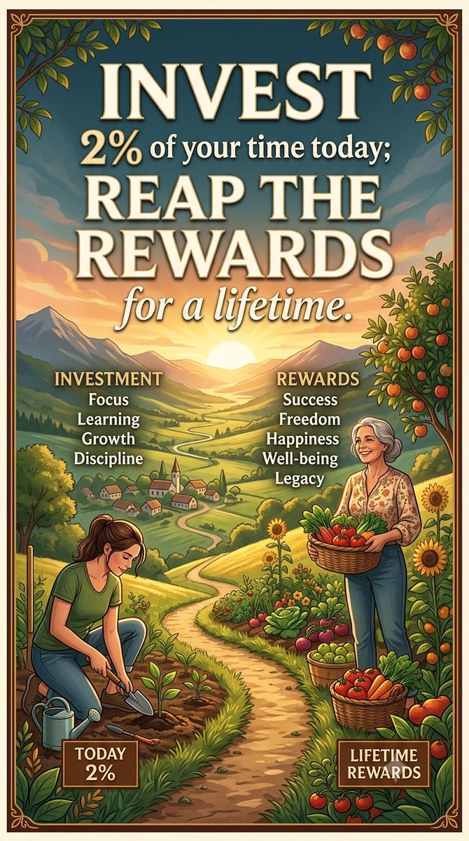 whossh's tweet photo. Invest 2% of your time today; reap the rewards for a lifetime. ⏳🌳 https://t.co/Ade1wHJbFw