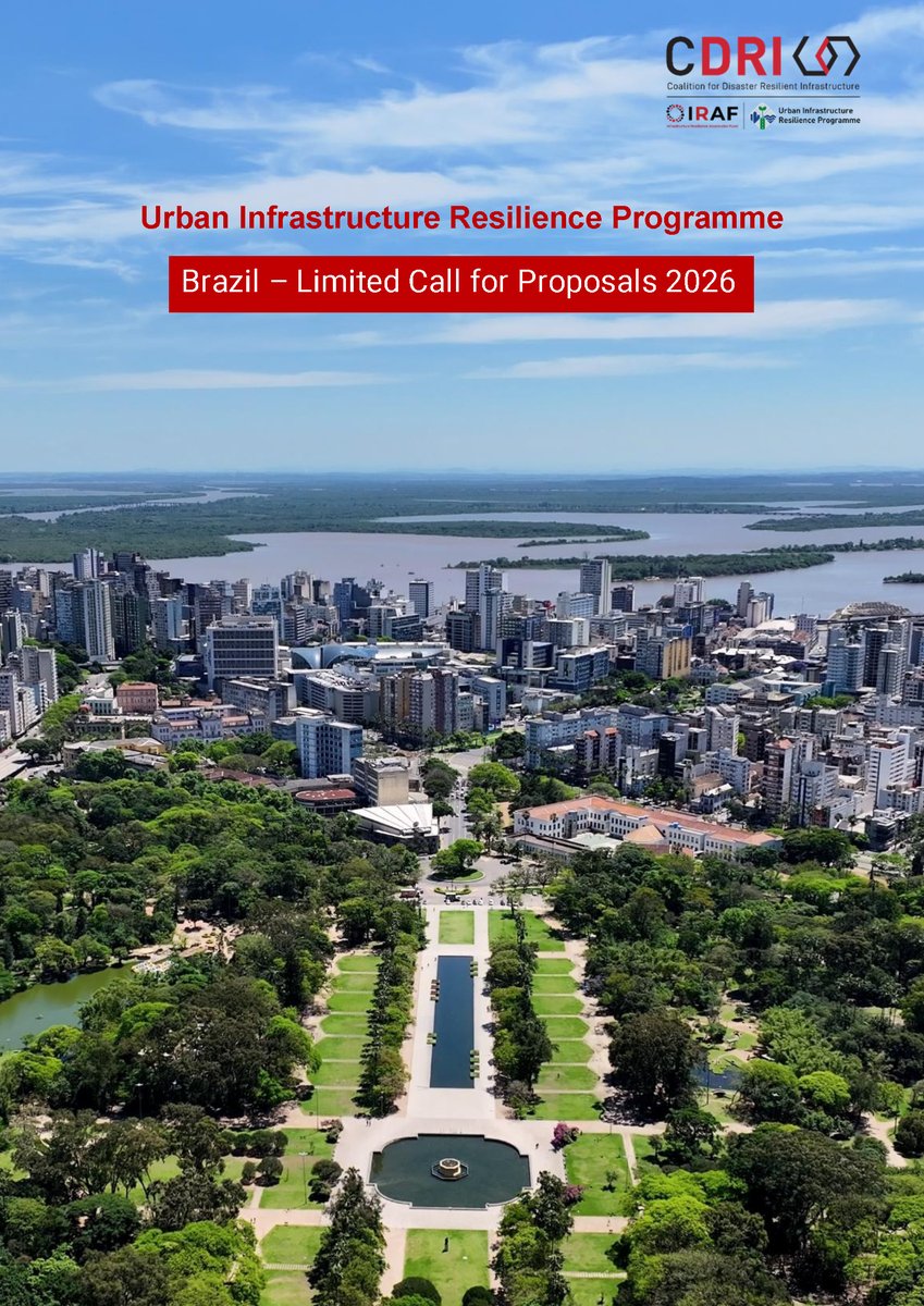 cdri_world's tweet photo. 📢 Now Open: Limited Call for Proposals - Brazil under the Urban Infrastructure Resilience Programme

@cdri_world invites cities across Brazil to submit proposals to strengthen climate and disaster #resilientinfrastructure that can withstand extreme weather events and address flooding, drought, and water scarcity.

💰 Up to USD 400,000
🗓️ 12–24 months
📩 Deadline: 4 August 2026, 23:59 IST
🏗️ Eligible sectors: Energy, Social Infrastructure, Transport, and Water

Supporting #urbanresilience through data-driven decision-making, risk-informed planning, and improved access to infrastructure finance across the energy, social infrastructure, transport, and water sectors.

🔗 Learn more and apply: https://t.co/EhF8Ctt5Du