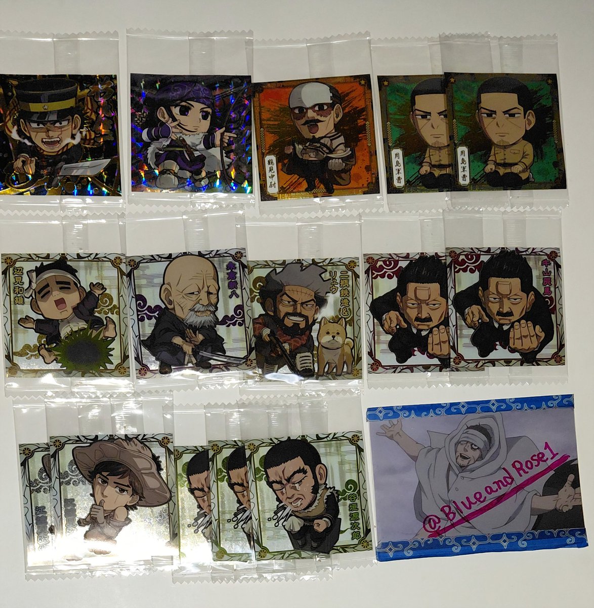 BlueandRose1's tweet photo. 【交換 譲渡】ゴールデンカムイ　にふおるめーしょん　ウエハース

譲▶️画像
求▶️UR土方　
SR尾形　月島　鯉登　
R鯉登　土方　
N尾形　門倉　二階堂　家永

尾形含めた交換でお願いします🙇‍♀️
Nのみ譲渡⭕@140円+送料
緩コンプ追加検討中。郵送。初めての方要プロフ確認。お気軽にお声かけ下さい✨ https://t.co/9iLTMluQ7N