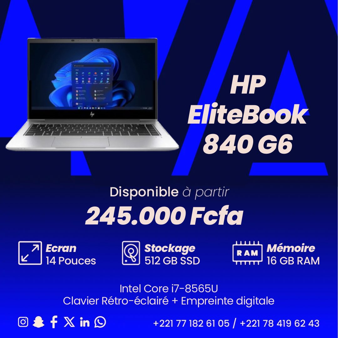 LVAelectronique's tweet photo. HP EliteBook 840 G6 8th Gen

~Core i7-8565U (Quad-Core 1.8 GHz / 4.6 GHz Turbo – Cache 8 Mo)
~Ram 16Go DDR4 (extensible à 32Go) 
~Disque Dur SSD 512Go
~Écran Full HD 14 pouces 
~Clavier Rétro-éclairé + Empreinte Digitale
~Excellente Autonomie https://t.co/y9znG9sOCs