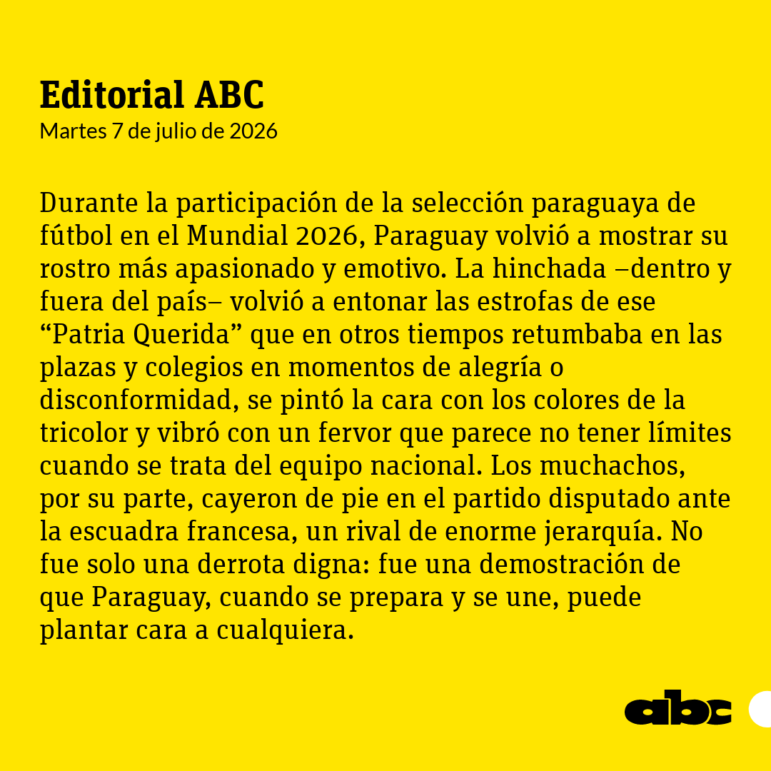 ABCDigital's tweet photo. #ABCEditorial | "Que el fervor ciudadano por la selección se transforme en interés real por el país"

📲Leé más: https://t.co/iL7Fyhxk2k

🔴Canal de WhatsApp: https://t.co/LuEMQs9E4E https://t.co/hpWehCD8ZE