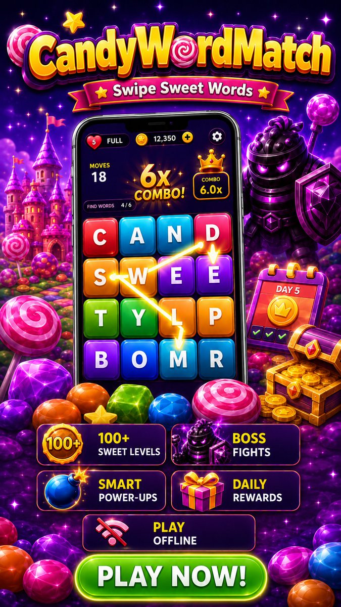mustafayigitt_'s tweet photo. Yeni oyunumuz CandyWordMatch AppStore & GooglePlay'de yayında 🚀
Destek ve yorumlarınızı bekliyoruz 🙏
https://t.co/pP9WDkl50Y
Download Candy Word Match Puzzle via SyncStore
#mobile #game #matchgame #casual #ios #android https://t.co/OH6aiQypKF