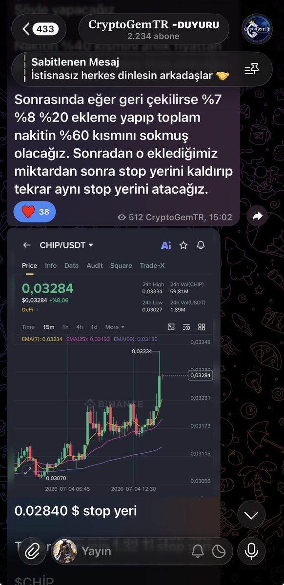 CryptoGemTR's tweet photo. Son 1 haftada neler verdim? 

Bel verdim %30 
Chip verdim %15 
Trb verdim %6 

Tradelere tam gaz devam‼️‼️‼️

Dün de başka bir tradelik coin verdim👀 kanala girip bakabilirsiniz😊

CryptoGemTR kazandırmaya tam gaz DEVAM edecek. 

#btc https://t.co/Q8HHN5uUy7