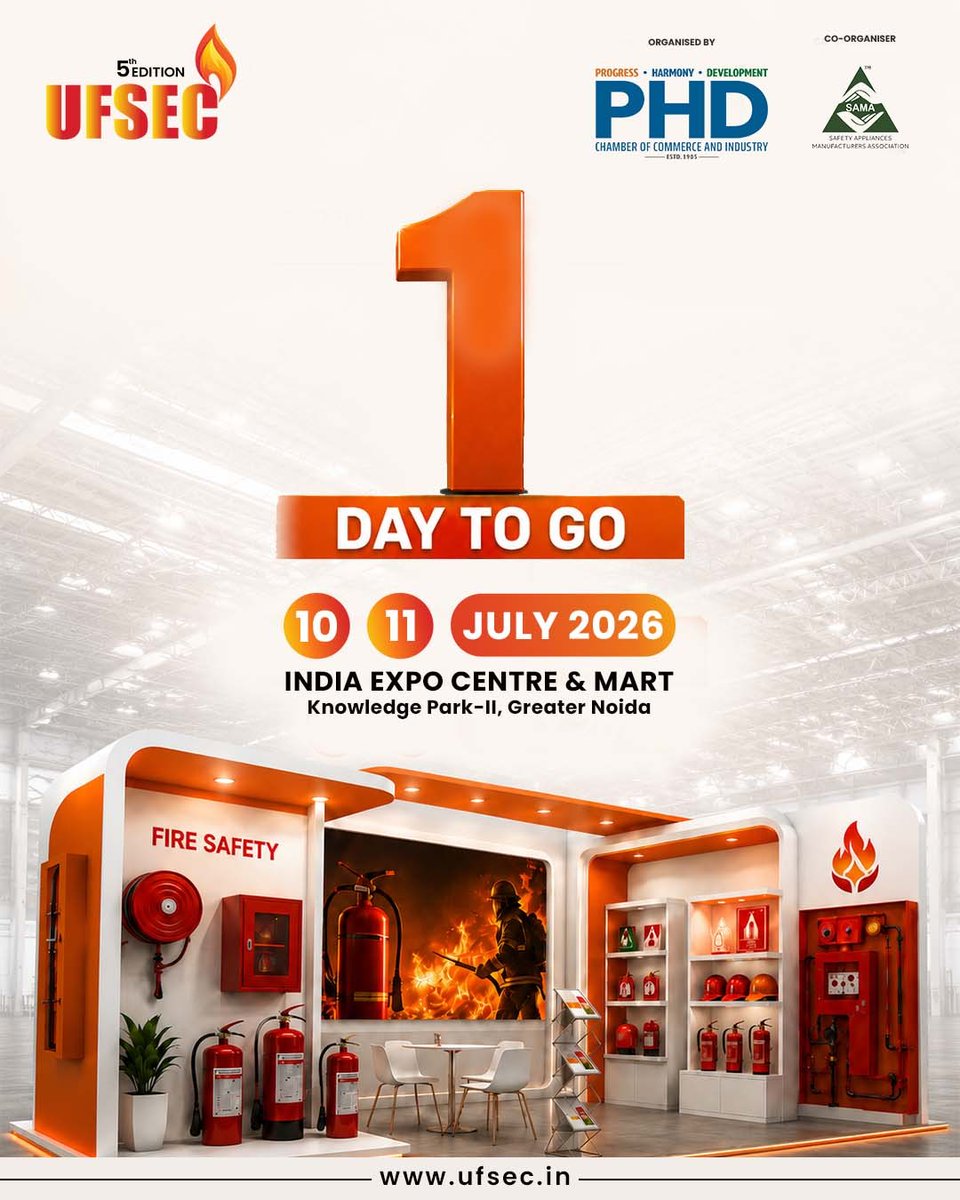 UFSEC_'s tweet photo. Tomorrow It Begins!
Just 1 Day to Go Until UFSEC 2026!
#UFSEC2026 #UFSEC #1DayToGo #Countdown #PHDCCI #SAMA #FireSafety #IndustrialSafety #HSE #OccupationalHealth #DisasterManagement #EmergencyResponse #WorkplaceSafety #FireProtection #SafetyInnovation #SafetyTechnology #PPE https://t.co/Uc2FfsAA4R