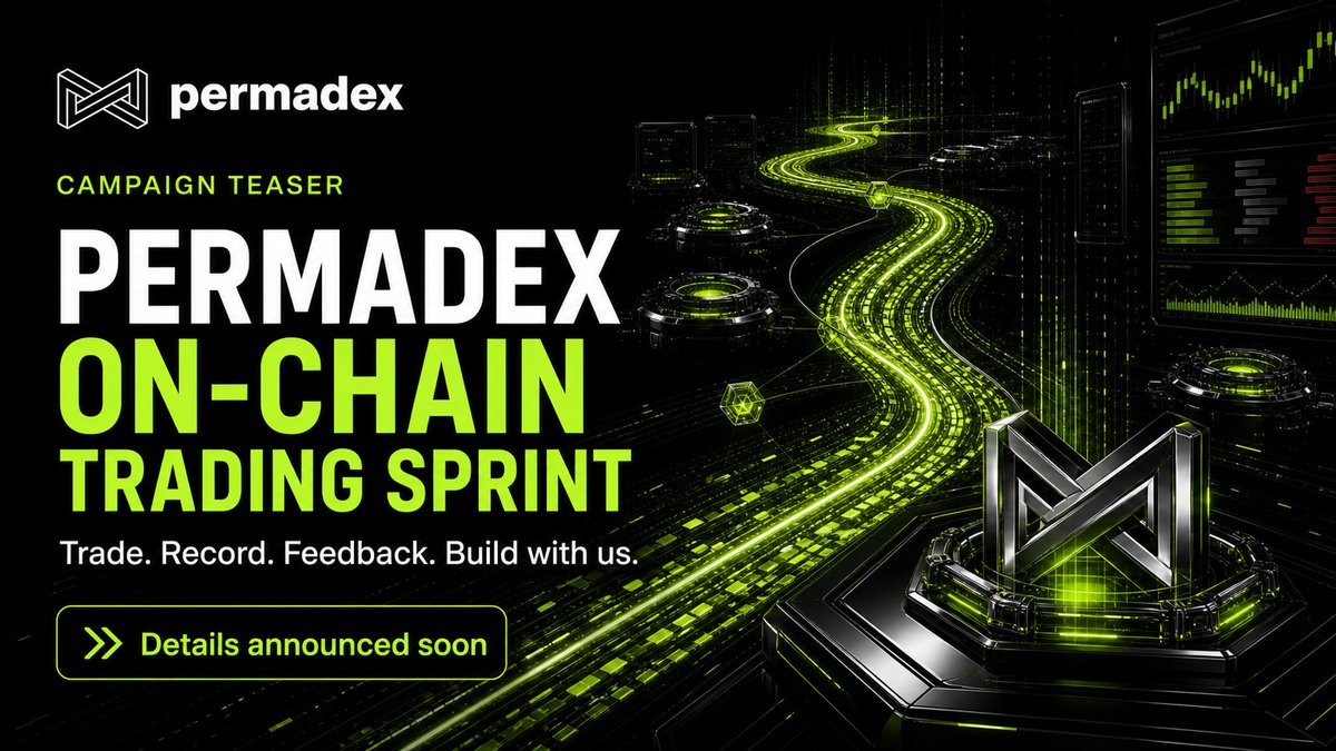 Perma_Dex's tweet photo. Something is coming for PermaDEX traders.

Next up: a lightweight on-chain trading sprint for early users.

Trade on PermaDEX, leave your execution record on-chain, and help us improve the product with real feedback.

Campaign details will be announced soon. https://t.co/3gx7OBlLdN