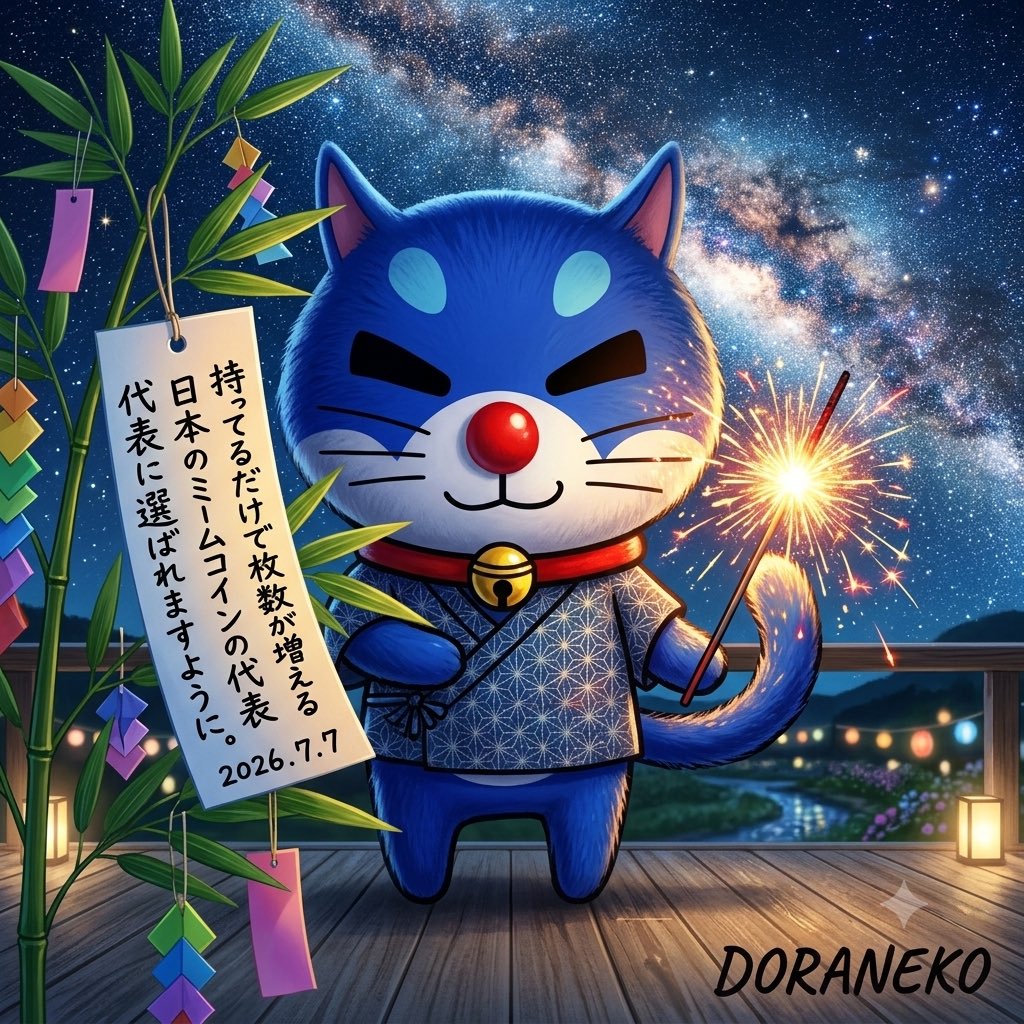 DORANEKOeth's tweet photo. DORANEKOが1円になるまでポストDAY77
 七夕物語 🐱✨

七夕の夜。

DORANEKOは天の川に願った。

「世界中のみんなを笑顔にできますように。」

その願いは、一人では届かない。

でも、仲間の願いが集まれば、星は道になる。

Happy Tanabata.

Together, we make the impossible possible. 🐱💙 https://t.co/JGAOyIJFEL