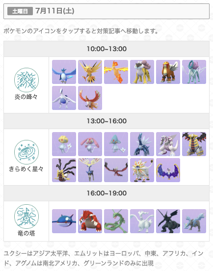 gamewith_pkgo's tweet photo. ＼ GOフェスグローバル レイド出現時間判明 ／

10時から3時間ごとに切り替わり！
目当てのポケモンの時間をチェック👀
スペシャル背景の可能性も✨️

▼ 詳細はこちら
https://t.co/sEuo3Pkx1r
#ポケモンGO https://t.co/TyMk24HPlR