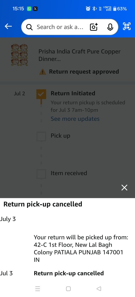 Pps_48's tweet photo. @amazonIN @amazon Return pickup cancelled without any reason or phonecall. Why blame customer for pick up failure?Is it wrong to admit that pickup couldn't be done due to unforeseen reasons and pickup would be done tomorrow. Now it is my responsibility to ensure return pickup!!! https://t.co/BlPUr91RPy