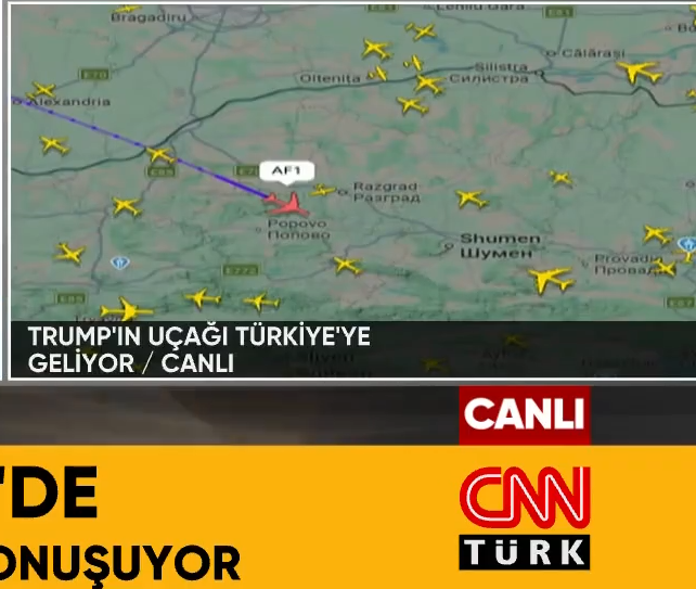 etkiIihabery's tweet photo. CNN Türk'te ekranın sağ köşesinde Trump'ın uçağının canlı konumu anlık olarak yayınlanıyor.

Canlı yayın, Trump'ın Ankara'ya inişine kadar dakika dakika devam edecek. https://t.co/gYE0W4a2j3
