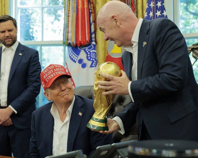 08TYT80's tweet photo. @FIFAWorldCup FIFA's "Red Card" President
Gianni Infantino

Trump sought a victory for the U.S. to vent tensions regarding the potential war with Iran and to boost his popularity ahead of the midterm elections.
In doing so, FIFA effectively played a role in facilitating this political agenda. https://t.co/W2sINjCuMW