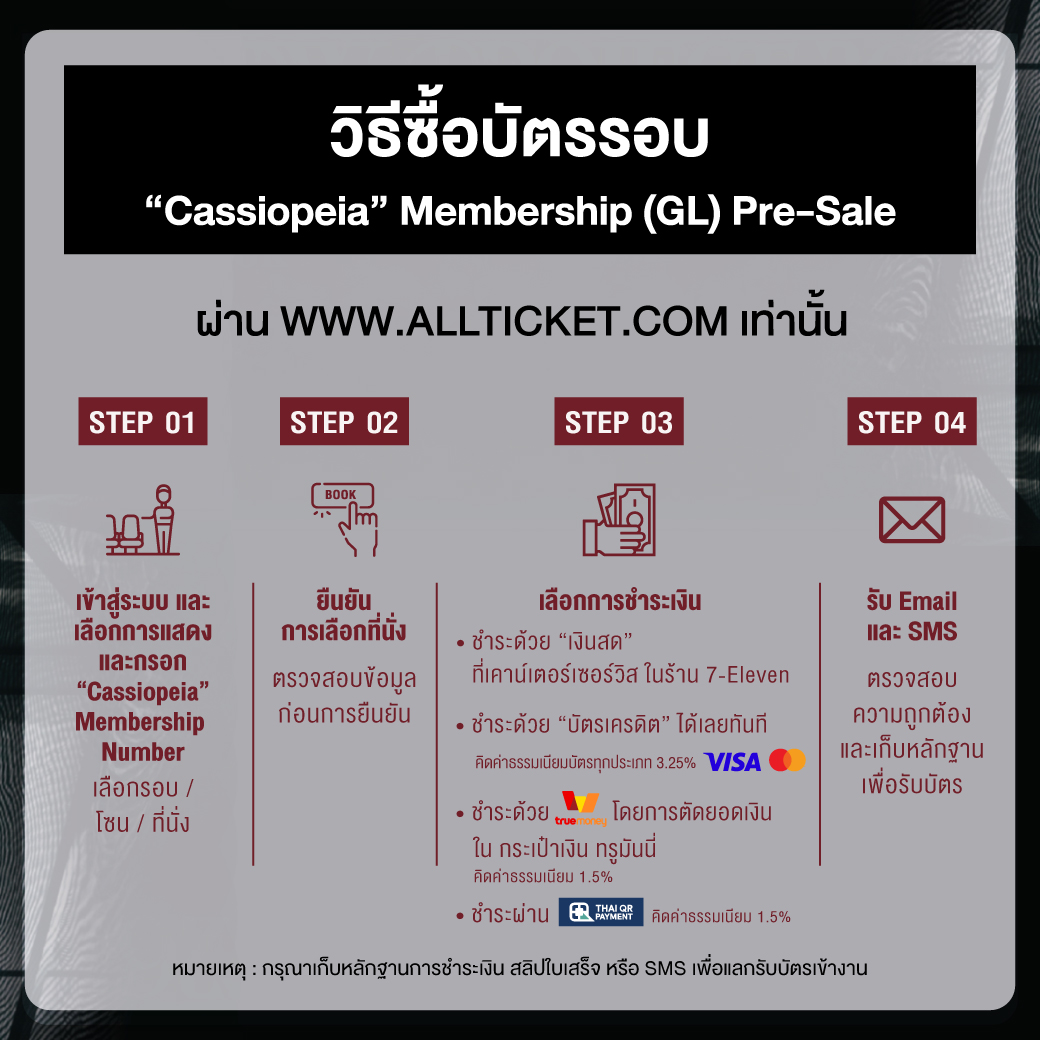 SMTrueThailand's tweet photo. ❤️‍🔥 วิธีซื้อบัตรการแสดงรอบสมาชิก “𝐂𝐚𝐬𝐬𝐢𝐨𝐩𝐞𝐢𝐚” 𝐌𝐞𝐦𝐛𝐞𝐫𝐬𝐡𝐢𝐩 (𝐆𝐋) 𝐏𝐫𝐞-𝐒𝐚𝐥𝐞 ❤️‍🔥
⠀
𝐔-𝐊𝐍𝐎𝐖 𝐏𝐑𝐎𝐉𝐄𝐂𝐓 𝟐𝟔 : 𝐒𝐂𝐄𝐍𝐄#𝟏 𝐢𝐧 𝐁𝐀𝐍𝐆𝐊𝐎𝐊
⠀
🐻 𝟐𝟗 สิงหาคม 𝟐𝟎𝟐𝟔 (เสาร์)
⠀
⏰ เวลาแสดง 𝟏𝟖:𝟎𝟎 น.
⠀
❤️ ธันเดอร์โดม (𝐓𝐇𝐔𝐍𝐃𝐄𝐑 𝐃𝐎𝐌𝐄)
⠀
_________________
⠀⠀
📑 ข้อมูลการเปิดจำหน่ายบัตร :
⠀
⠀⠀[รอบสมาชิก “𝐂𝐚𝐬𝐬𝐢𝐨𝐩𝐞𝐢𝐚” 𝐌𝐞𝐦𝐛𝐞𝐫𝐬𝐡𝐢𝐩 (𝐆𝐋) 𝐏𝐫𝐞-𝐒𝐚𝐥𝐞]
⠀
⠀⠀➫ 𝟏𝟏 กรกฎาคม 𝟐𝟎𝟐𝟔 (เสาร์) เวลา 𝟏𝟏:𝟎𝟎 น. – 𝟏𝟔:𝟓𝟗 น. เท่านั้น
⠀
⠀⠀⠀⠀↳ เฉพาะช่องทางเว็บไซต์ https://t.co/e8DaxO6PNJ
⠀
_________________
⠀
🎫 ราคาบัตรนั่ง (บาท) :
⠀
⠀⠀𝟔,𝟖𝟎𝟎 (𝐕𝐈𝐏 𝐏𝐀𝐂𝐊𝐀𝐆𝐄) / 𝟓,𝟖𝟎𝟎 / 𝟒,𝟖𝟎𝟎 / 𝟑,𝟖𝟎𝟎 / 𝟐,𝟖𝟎𝟎 / 𝟐,𝟓𝟎𝟎 (โซนจำกัดการมองเห็น)
⠀
⠀⠀*ราคาบัตรดังกล่าว ยังไม่รวมค่าธรรมเนียมการออกบัตรของเคาน์เตอร์เซอร์วิส ใบละ 30 บาท
⠀
_________________
⠀
🕺 สิทธิพิเศษสำหรับผู้ซื้อบัตร :
⠀⠀
⠀⠀𝐒𝐎𝐔𝐍𝐃 𝐂𝐇𝐄𝐂𝐊 𝐖𝐈𝐓𝐇 𝐓𝐀𝐋𝐊 / 𝐕𝐈𝐏 𝐓𝐀𝐆 & 𝐒𝐓𝐑𝐀𝐏 / 𝐆𝐑𝐎𝐔𝐏 𝐏𝐇𝐎𝐓𝐎 (𝟏:𝟐𝟎) / 𝐄𝐗𝐂𝐋𝐔𝐒𝐈𝐕𝐄 𝐏𝐇𝐎𝐓𝐎𝐂𝐀𝐑𝐃 / 𝐎𝐅𝐅𝐈𝐂𝐈𝐀𝐋 𝐏𝐎𝐒𝐓𝐄𝐑
⠀
⠀⠀➫ รายละเอียดเพิ่มเติม : https://t.co/EBXnoq0oix
⠀⠀
_________________
⠀
🎈 เงื่อนไขการซื้อบัตรการแสดง :
⠀
⠀⠀[รอบสมาชิก “𝐂𝐚𝐬𝐬𝐢𝐨𝐩𝐞𝐢𝐚” 𝐌𝐞𝐦𝐛𝐞𝐫𝐬𝐡𝐢𝐩 (𝐆𝐋) 𝐏𝐫𝐞-𝐒𝐚𝐥𝐞]
⠀⠀
⠀⠀จำกัดการซื้อบัตร : 1 “𝐂𝐚𝐬𝐬𝐢𝐨𝐩𝐞𝐢𝐚” 𝐌𝐞𝐦𝐛𝐞𝐫𝐬𝐡𝐢𝐩 (𝐆𝐋) 𝐌𝐞𝐦𝐛𝐞𝐫𝐬𝐡𝐢𝐩 𝐍𝐮𝐦𝐛𝐞𝐫 สามารถซื้อบัตรได้สูงสุด 2 ใบเท่านั้น
⠀⠀⠀
_________________
⠀
🎬 รายละเอียดเพิ่มเติม :
⠀⠀
⠀⠀https://t.co/ouWQ9RDYK0
⠀
_________________
⠀
#UKNOW #TVXQ! @TVXQ 
#UKNOW_PROJECT26
#UKNOW_CONCERT_TOUR
#UKNOW_PROJECT26_BANGKOK
#SMTrue