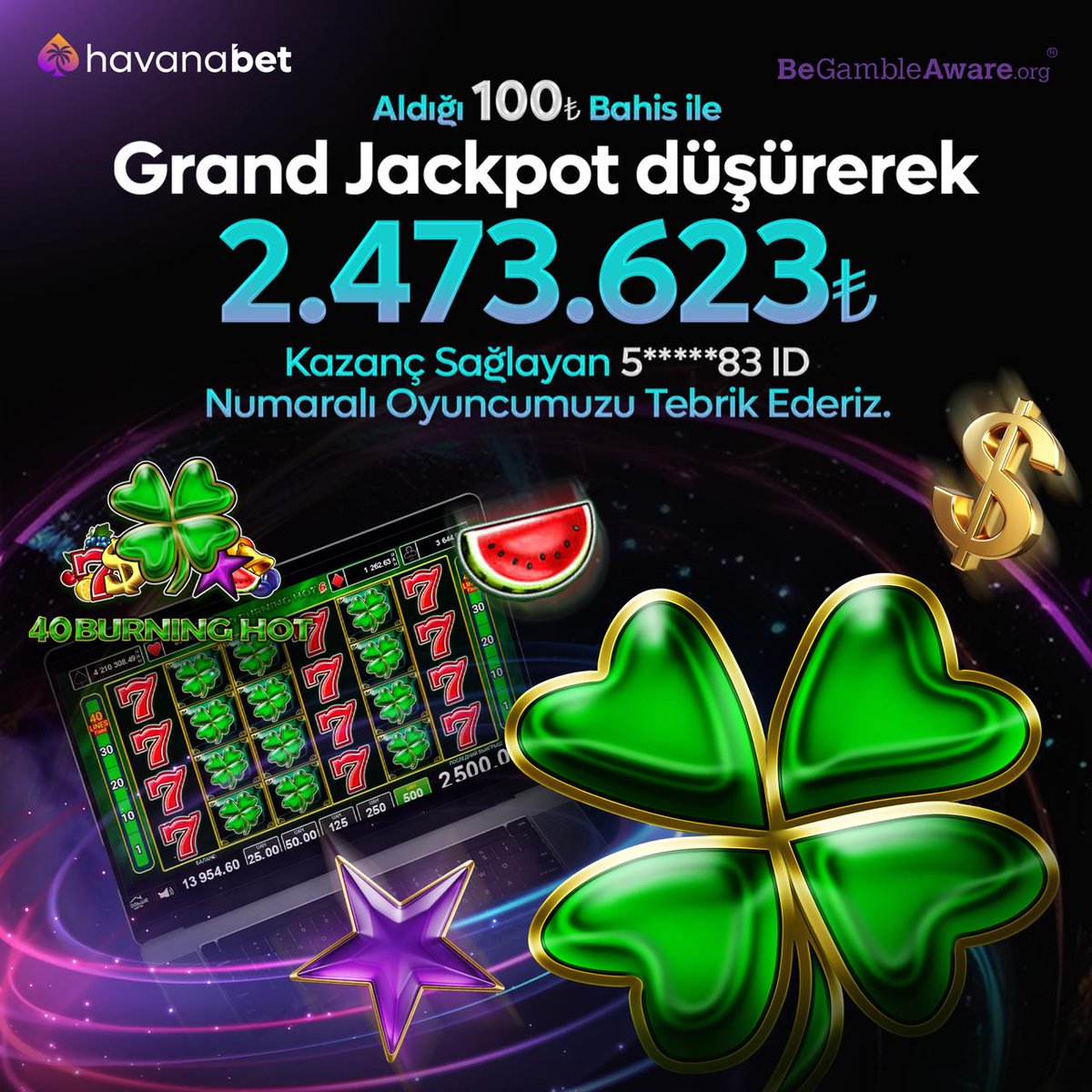 havanabetcom's tweet photo. ⚡️ Bir spin, dev bir kazanç!

💛 100₺ bahis ile 2.473.623₺ Grand Jackpot kazanan şanslı oyuncumuzu tebrik ediyoruz. 

🍀 Şansını Havanabet'te yakala!

🔗 Güncel Giriş İçin Tıklayın: https://t.co/LgcvpwlDXM https://t.co/xQnVAHDyzH