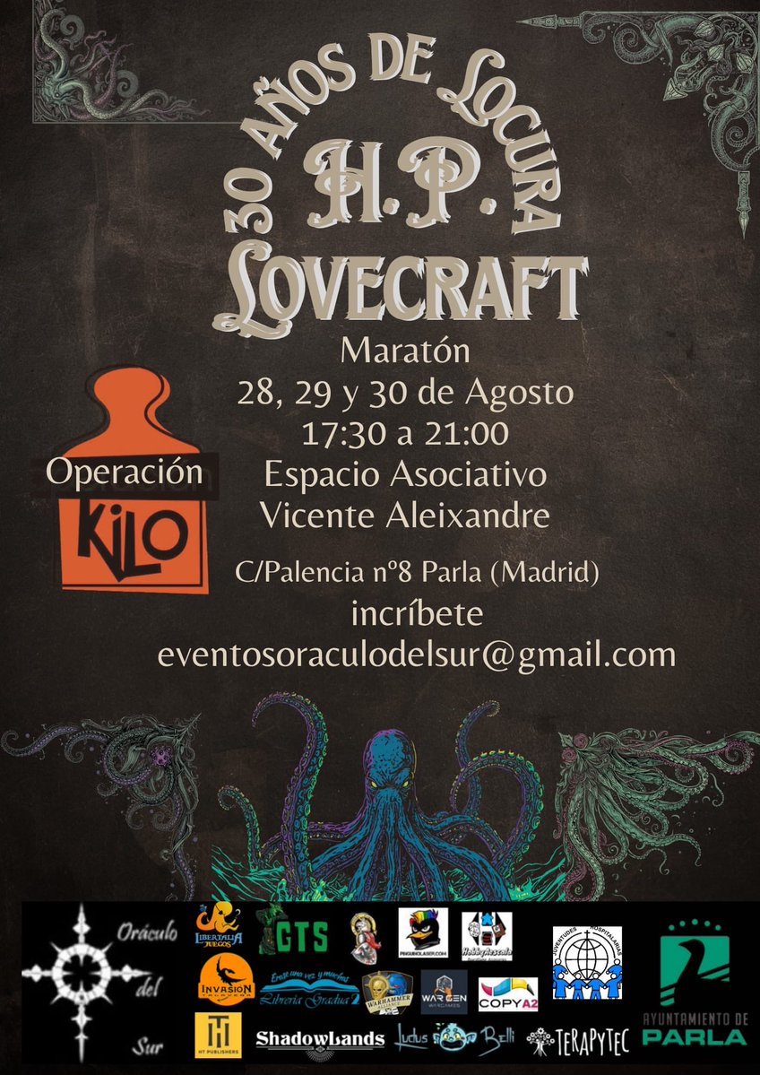 oraculosurparla's tweet photo. Llevamos 30 años volviéndonos locos y creando locos, por eso, hacemos estas jornadas de locura, en el Espacio Asociativo Vicente Aleixandre, en Parla.

#locura #lovecraft #rol #parla #openworld https://t.co/9ct2KAi4i6