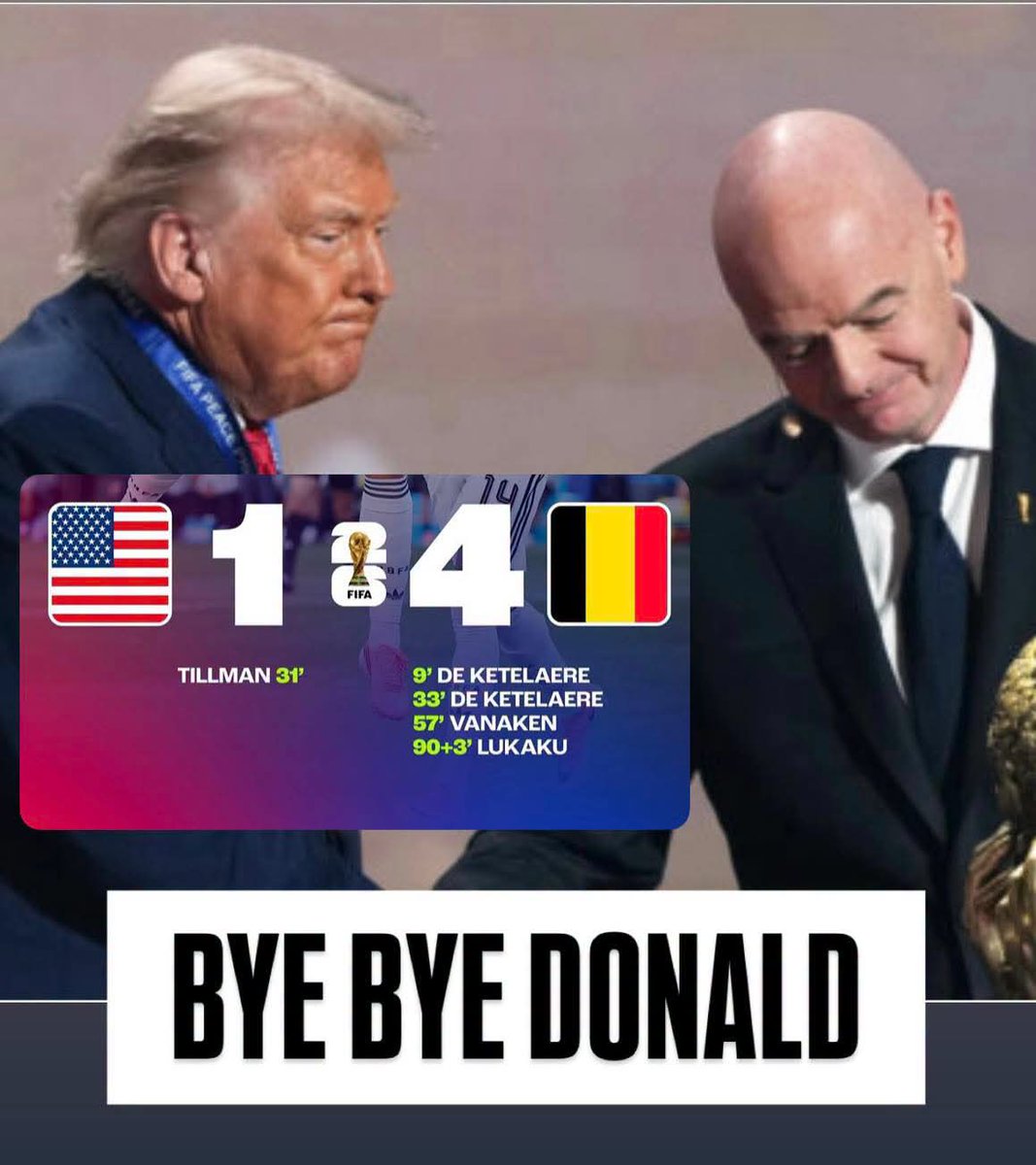Felipe209312's tweet photo. What do you do now, Agent Orange aka Donald Trump?

Tariffs at 1,000 trillion percent? Ban the export of Belgian beer?
Ask ICE to arrest Belgian footballers,  the coach and his staff?

No, no, we already know what you're going to say: LET'S BOMB BELGIUM.🤡🤡

#WorldCup2026 https://t.co/iNTbGHjIsy