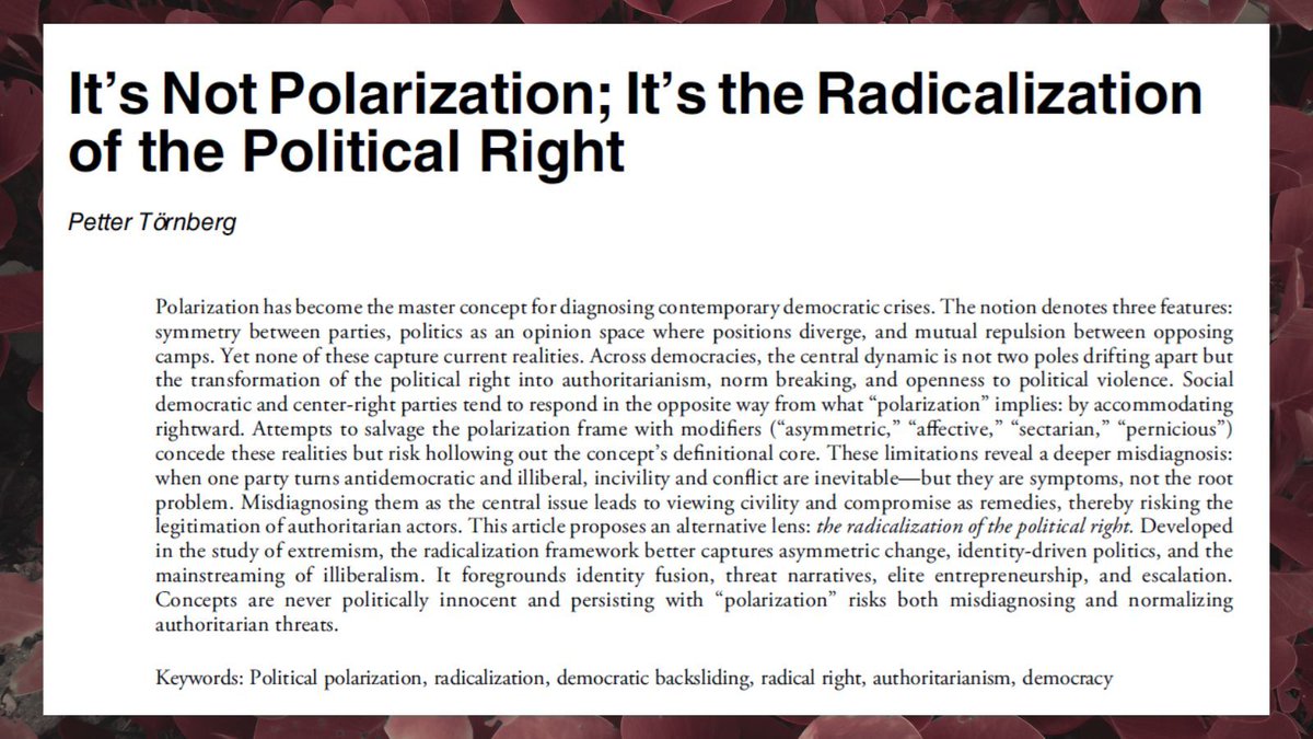 PoPpublicsphere's tweet photo. NOW OUT ON FIRSTVIEW!!
It’s Not #Polarization; It’s the #Radicalization of the #Political #Right
By @pettertornberg
https://t.co/s9I8DMf2RI https://t.co/BBsr2mgv6U