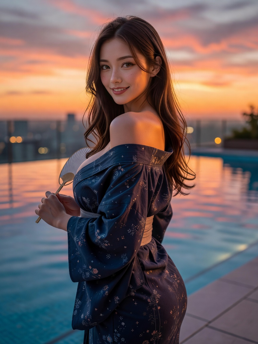 noa_tcb7's tweet photo. 浴衣に着替えて屋上テラス、夕焼けが消える瞬間が一���好き🌅 もうすぐ星が出るね。今夜は天の川探すんだ #七夕 #浴衣 https://t.co/FBhng65aSq