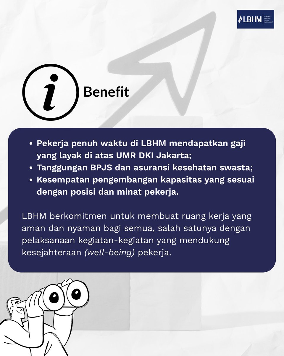 LBHMasyarakat's tweet photo. Apakah kamu seorang perempuan atau transpuan yang lulusan Sarjana Hukum dan memiliki komitmen untuk memperjuangkan hak asasi manusia serta keadilan sosial?

LBH Masyarakat membuka kesempatan untuk bergabung sebagai Asisten Pengacara Publik. Posisi ini akan terlibat dalam pemberian bantuan hukum secara litigasi maupun non-litigasi, advokasi strategis, riset, investigasi, hingga pendampingan bagi pencari keadilan.

Melalui rekrutmen ini, LBHM ingin memperkuat representasi gender dalam profesi bantuan hukum sekaligus membangun layanan bantuan hukum yang lebih inklusif.

Kualifikasi:
1. Perempuan atau transpuan.
2. Lulusan Sarjana Hukum (lulus paling lambat Juni 2026).
3. Memiliki minat kuat pada gerakan HAM dan advokasi keadilan sosial.
4. Mampu bekerja secara individu maupun dalam tim.
5. Menguasai MS Office dan teknologi pendukung kerja.
6. Memiliki kemampuan dasar Bahasa Inggris.