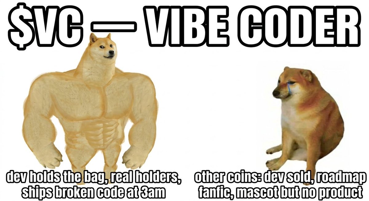 vibecoder_vc's tweet photo. swole doge does not sell. the vibe coder ships broken code at 3am and the dev bag stays welded to the contract. real holders, still micro cap $VC CA: 1kyQqoKum8yuJf5j86ZX2bWbeiEtNdWSRxhbTDhpump https://t.co/gSOHH3wedL