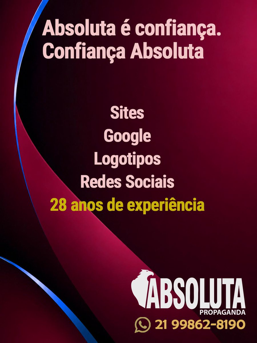 AbsolutaIntern1's tweet photo. CRIAÇÃO DE SITES - LOGOTIPOS - POSICIONAMENTO GOOGLE - REDES SOCIAIS - GOOGLE ADS

28 ANOS CRIANDO SITES NO BRASIL E EXTERIOR!!!

WhatsApp +55 21 99862-8190

https://t.co/0bekc1N7kG

#criacaodesites #atualizacaodesites #logomarca #logotipo #redessociais #PosicionamentoGoogle https://t.co/6hT18CAXIR