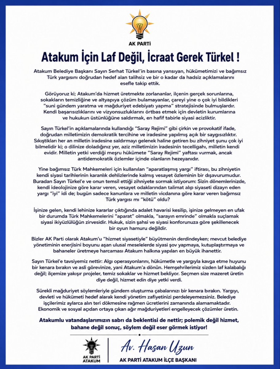 AKPartiAtakum_'s tweet photo. ❗️Atakum İçin Laf Değil,İcraat Gerek Türkel https://t.co/kWbRrMXrHb