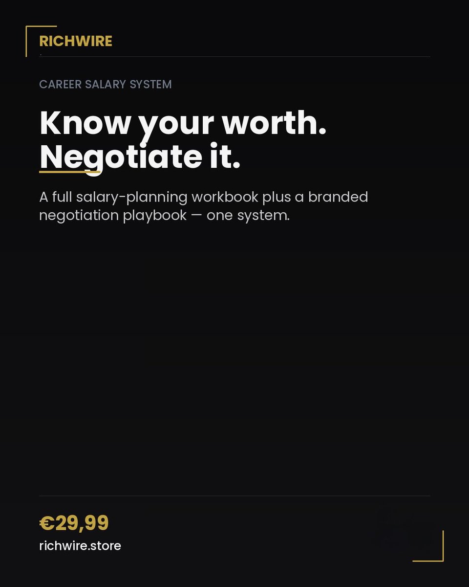 RichWireStore's tweet photo. Land the offer and negotiate the number. A full salary-planning workbook + a branded negotiation playbook, together in one system. 💼 
⬇️
https://t.co/G8wyVv5ZcH
. 
.
.
#CareerGrowth #SalaryNegotiation #RichWire https://t.co/pHR1PKHbUG