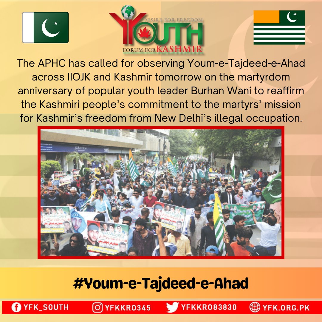 YFK_Karachi's tweet photo. Youm-e-Tajdeed-e-Ahad to be observed in IIOJK tomorrow.
#Youm-e-Tajdeed-e-Ahad https://t.co/PHOdiwMXoO