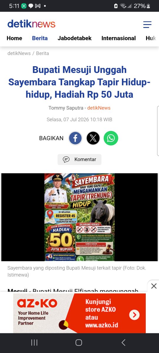 CiptaBuana_'s tweet photo. Kalian tau nggak sih kasus mutilasi tapir di Mesuji??

Bukannya dikasih solusi yang bener, Bupati Mesuji malah bikin sayembara buat nangkep tapir hidup-hidup WKWK

Inikan PASTI pake APBD kabupaten. 

Goblok banget nggak sih?? Hewan udah dibantai, kok solusinya malah lomba nangkep hewannya sendiri pake uang daerah. Logikanya rusak parah
