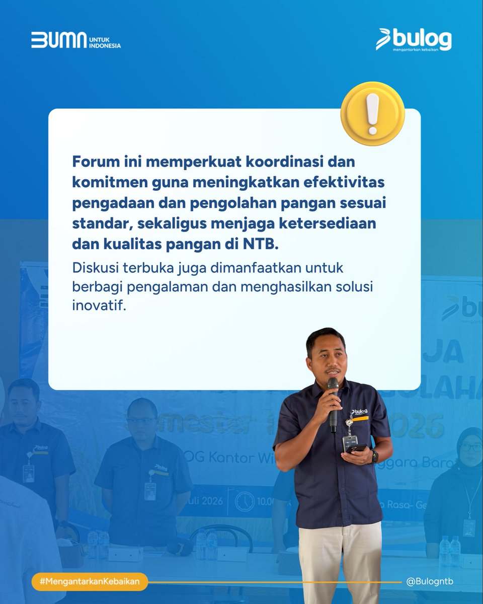 bulog_ntb's tweet photo. Perum BULOG Kanwil NTB menggelar Rapat Evaluasi Kerja Pengadaan dan Pengolahan bersama mitra kerja dalam rangka mengevaluasi pelaksanaan program selama Semester I Tahun 2026.
.
#Perumbulog #mengantarkankebaikan #rapatkerja https://t.co/c0T2LEiYLR
