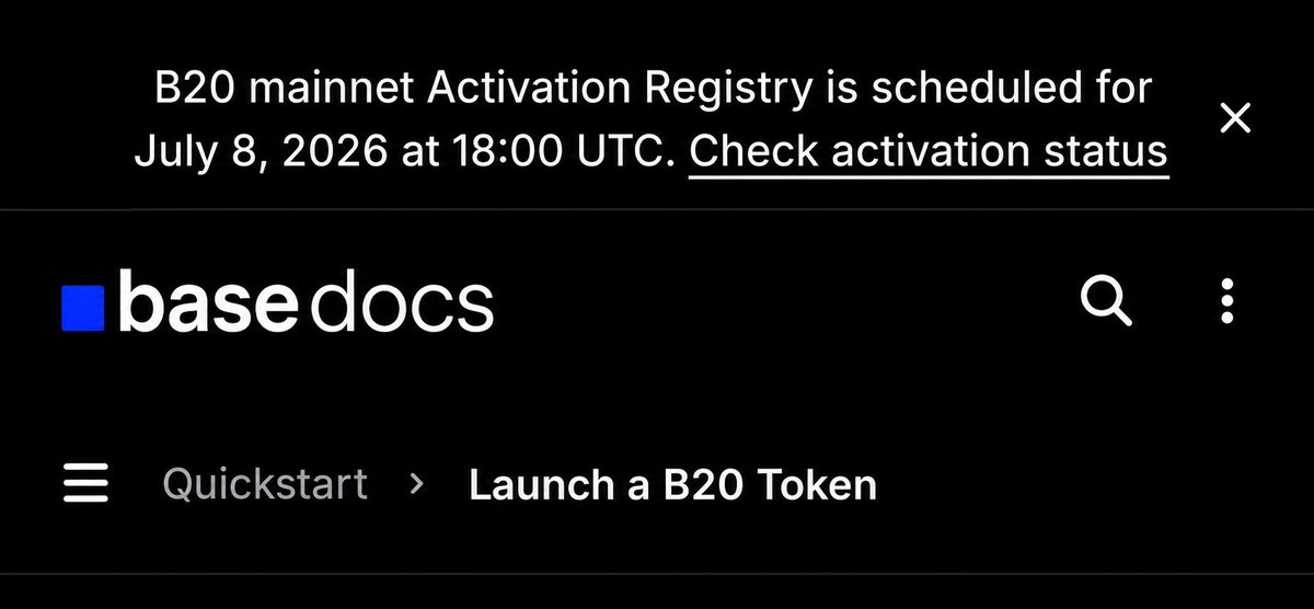 ProfessorCornel's tweet photo. Huge update for $BASE airdrop farmers 🎉

Base B20 will go live tomorrow at 18:00 UTC.

Like I always said,
once B20 is ready → we can finally estimate the $BASE TGE timeline.. 

It opens the path for:
→ $BASE airdrop
→ RWA (Real World Assets)
→ The next stage of the Base ecosystem

Everything is moving in the right direction.

$BASE is getting closer 🎉