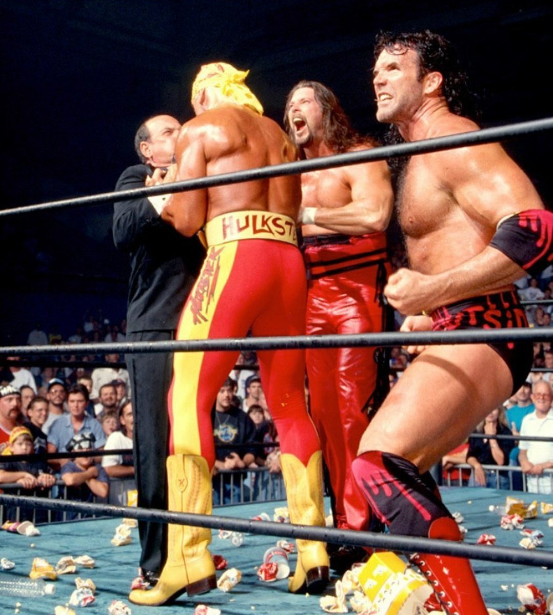 90sWWE's tweet photo. 30 years ago today, Hulk Hogan turned heel and joined Scott Hall and Kevin Nash to form the NWO 🤘🏻 https://t.co/GN4iGQw5jg
