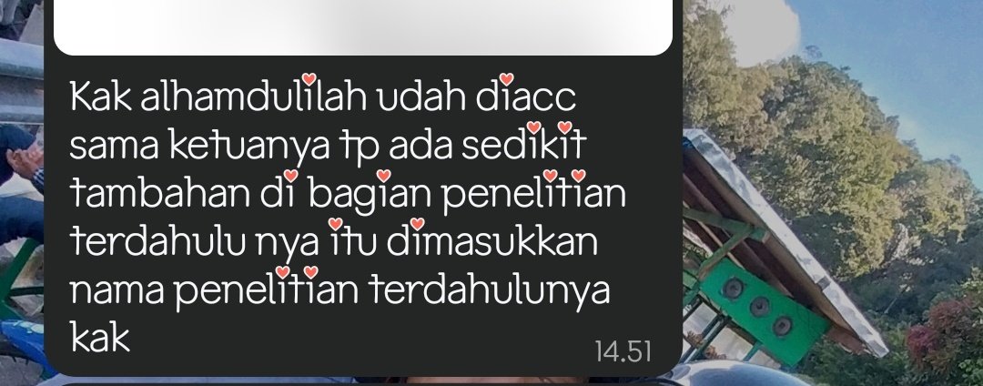 ftijro's tweet photo. @UPrel66560 hi kak revisi skripsi ituu mulai 100k tergantung bagian mana yg mau di revisi. aku uda namatin 10 org dalam 2 bulan ini. bs free revisi atau 2 kali revisi saja sesuai budget. https://t.co/Wyhro7uW0U pay akhir. tanya2 free. trusted since 2024 ya🫶🏻🤗 revisi dulu baru bayar https://t.co/LFPllTfFNi