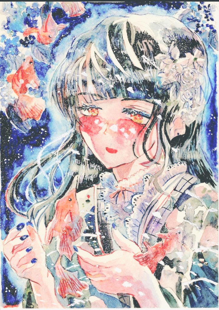金魚と星空 °・🐠🎋 #七夕 #一次創作 #透明水彩 #絵描きさんと繋がり