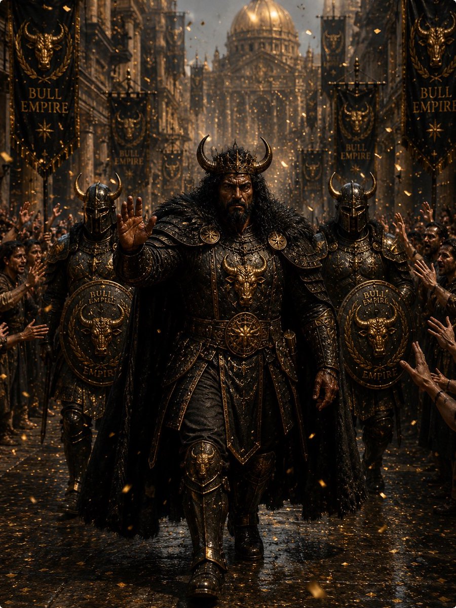 ImperiusAnsemus's tweet photo. The Emperor walks among his people—not above them.

As Ansemus Imperius marches through the streets of the Bull Empire, his Imperial Guards stand watch while the citizens welcome their ruler with pride and respect.

Every banner, every salute, every step reminds the world of one truth:

Strength forged the Empire. Unity will make it eternal. 🐂⚫✨

#Solana #Memecoin #Meme #Ansemus
#BullEmpire